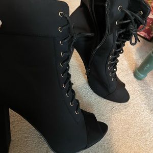 Peep toe booties with heel
